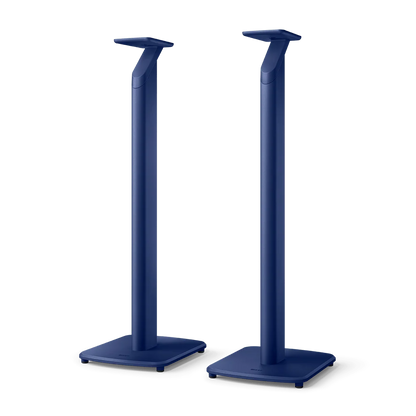 Suport KEF S1 pentru boxe LSX II, vedere frontală, culoare albastru, bază stabilă și montaj superior.