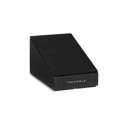 Boxă neagră Triangle Borea BRA1 Dolby Atmos, vedere laterală, cu logo frontal vizibil, finisaj elegant.