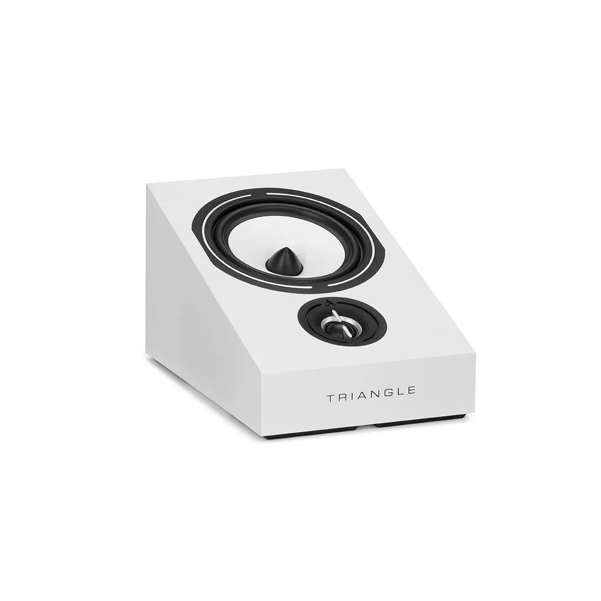 Boxa albă Triangle Borea BRA1 Dolby Atmos, vedere din față, difuzor și tweeter vizibile. Ideală pentru home theater.