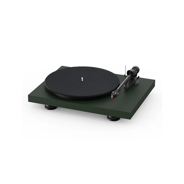 Pick-up Pro-Ject Debut Carbon EVO 2M-RED, vedere frontală unghiulară, culoare verde închis, braț carbon.