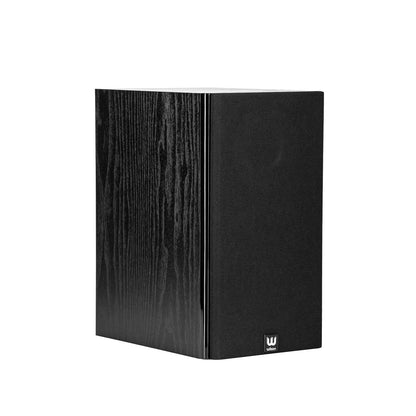 Boxa Wilson Raptor 1, neagră, vedere laterală. Prezintă panoul frontal acoperit cu plasă și finisaj lemn.