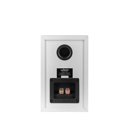 Spatele boxei Wilson Raptor Mini White cu port bass-reflex și terminale de conectare, culoare albă.