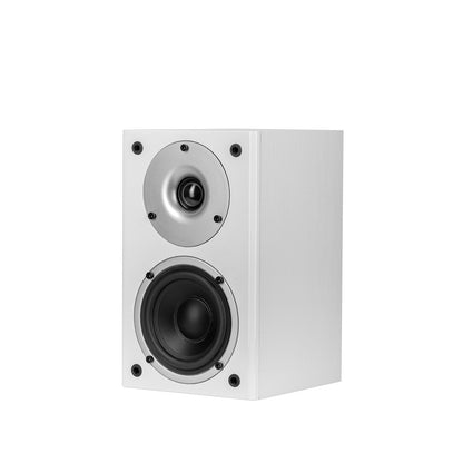 Boxă Wilson Raptor Mini albă, vedere frontală. Vizibile sunt difuzorul de bass și tweeterul. Ideal pentru audiofilie.