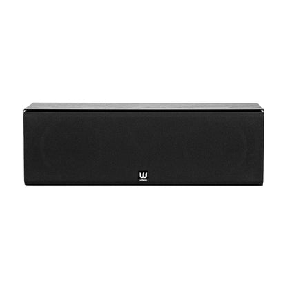 Boxă centrală Wilson Raptor Vocal, vedere frontală, culoare neagră, grilaj față vizibil, logo Wilson jos.