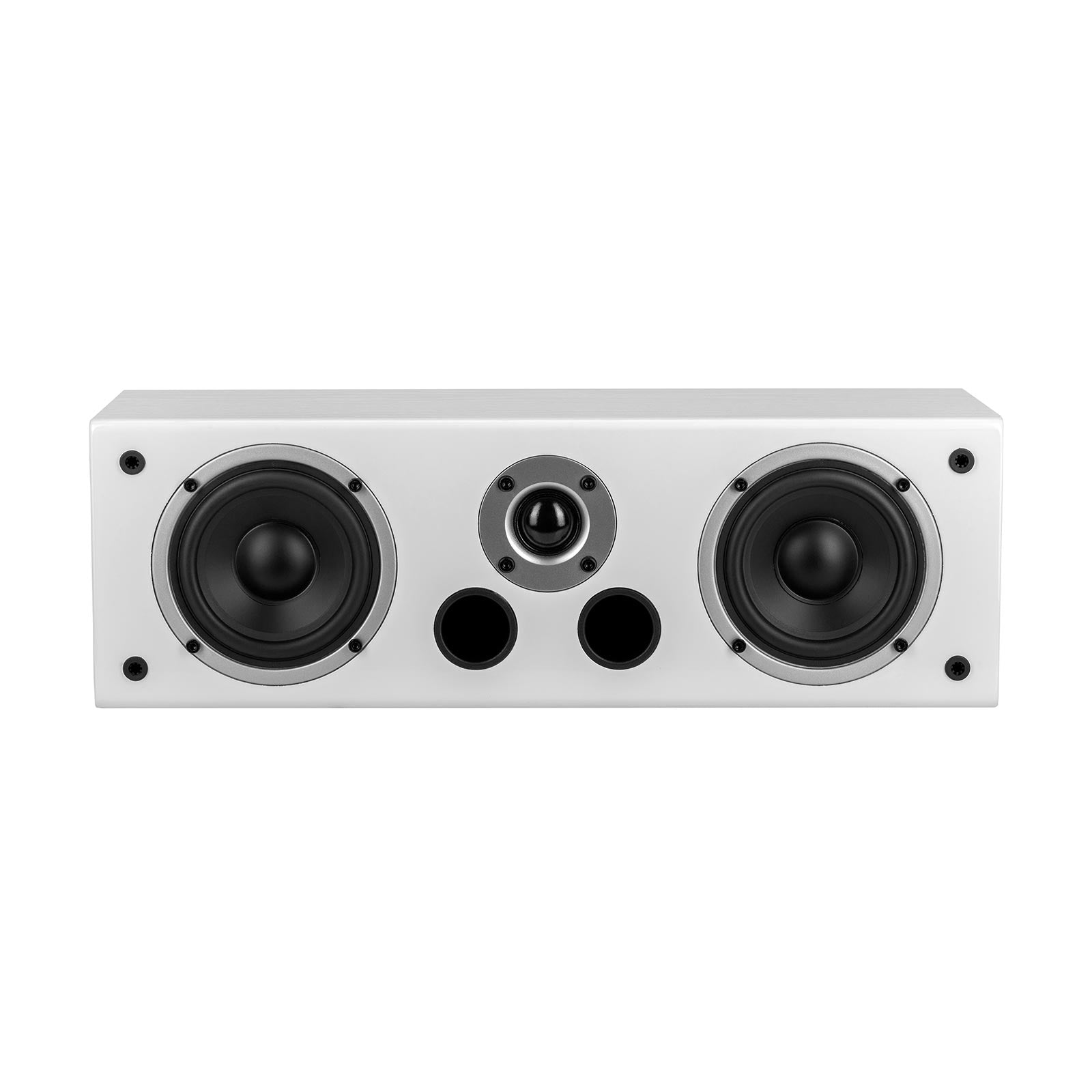 Boxă centru Wilson Raptor Vocal, față albă, cu două woofer-uri, un tweeter central și două porturi bass.