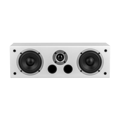 Boxă centru Wilson Raptor Vocal, față albă, cu două woofer-uri, un tweeter central și două porturi bass.