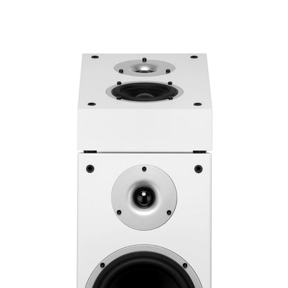 Boxă albă Wilson Raptor X, vedere frontală. Prezintă difuzorul Atmos și tweeter integrat. Ideal pentru home theater.