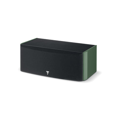 Boxa centru Focal ARIA EVO X, vedere frontală, culoare verde mușchi, grilaj negru, logo vizibil.