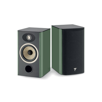 Boxe Focal ARIA EVO X N°1, verde mușchi, vedere frontală. Difuzor mare vizibil, grilaj detașabil.