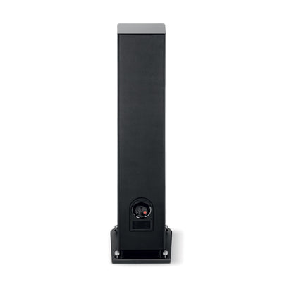 Focal ARIA EVO X N2 Boxe de podea, vedere din spate, culoare neagră, conectori și suporti de stabilitate vizibili.