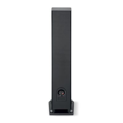Focal ARIA EVO X N3 Boxe de podea, vedere din spate, culoare negru, conexiuni audio vizibile.