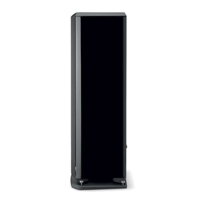 Boxa de podea Focal ARIA EVO X N3, profil lateral, negru lucios, cu bază stabilă și finisaj elegant.