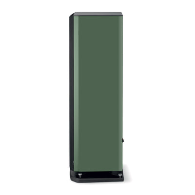Boxa de podea Focal ARIA EVO X N3, profil lateral, culoare verde mușchi, bază stabilă și finisaj elegant.