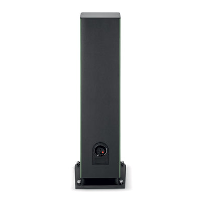 Focal ARIA EVO X N4 Boxe de podea, vedere din spate, culoare verde mușchi, conectori de cablu vizibili.