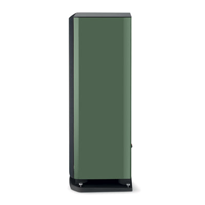 Focal ARIA EVO X N4 Boxe de podea, profil lateral, culoare verde mușchi, bază stabilă cu suporti.
