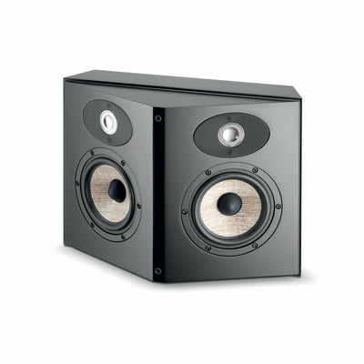 Focal ARIA SR 900 Boxe centru, negru, vedere din unghi de 34 grade, două difuzoare vizibile frontal.
