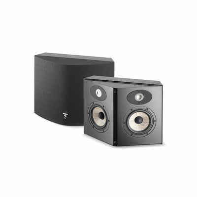 Boxe Focal ARIA SR 900, negru, vedere din față și spate. Două difuzoare vizibile, tweeter central.