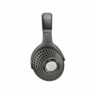 Căști Bluetooth Focal Bathys, vedere laterală, culoare verde, cu inscripție "Bathys" și detalii metalice.