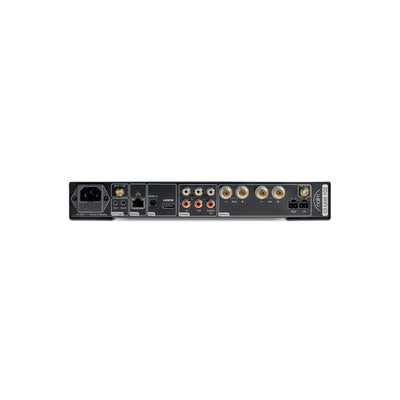 Spatele amplificatorului Naim CI-UNITI 102, negru, cu porturi HDMI, Ethernet, RCA și terminale boxe.