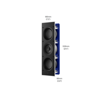 KEF Ci3120QLM-THX, desen tehnic cu dimensiunile din față și din lateral