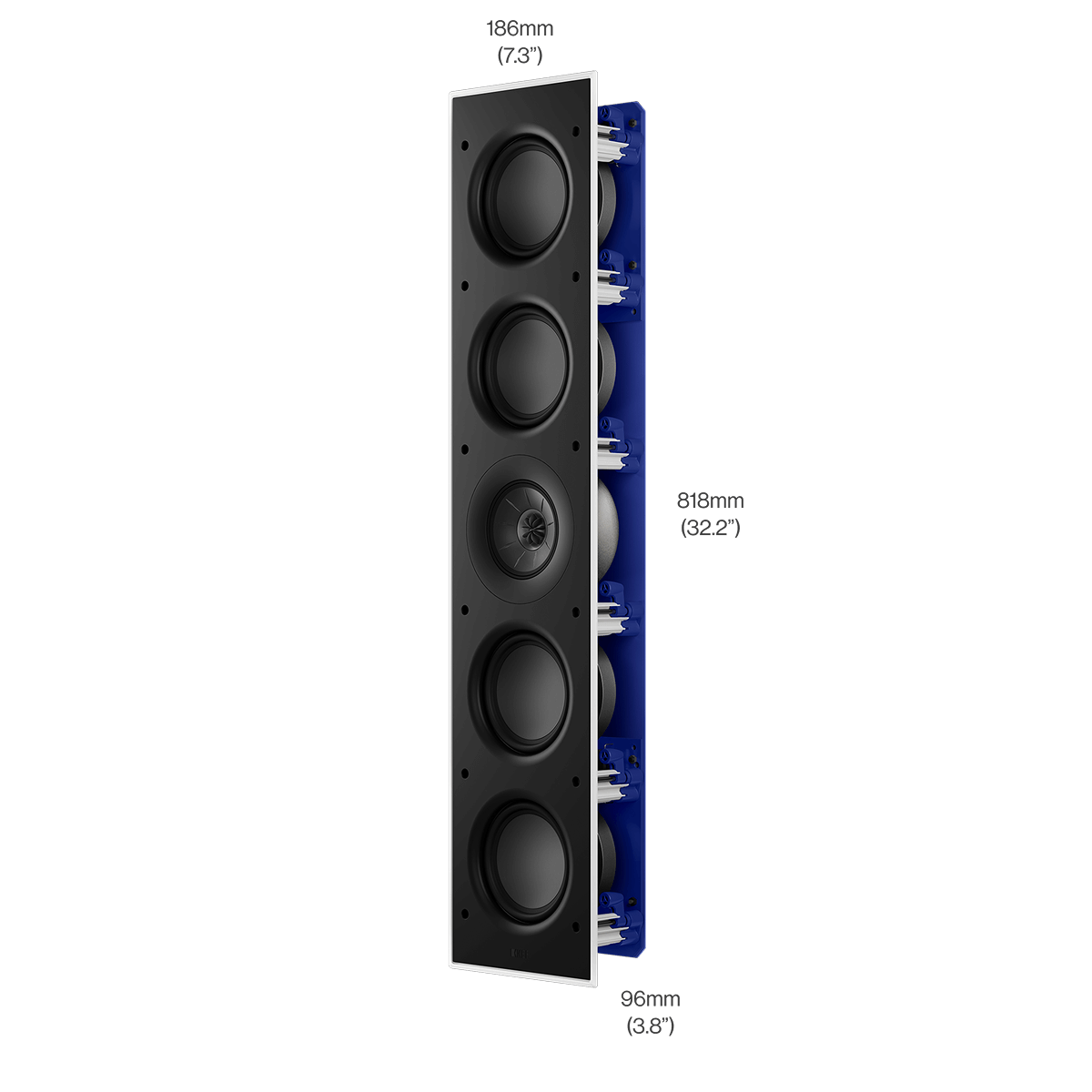 KEF Ci5120QLM-THX, desen tehnic cu dimensiunile din față și din lateral