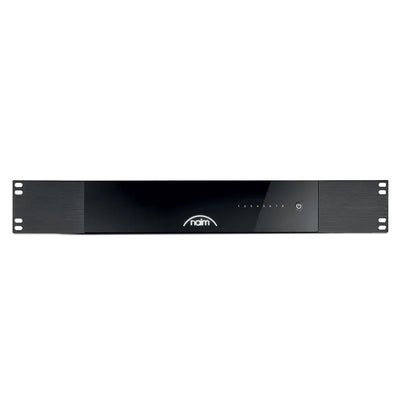 Amplificator Naim CI-NAP 108 vedere frontală, panou negru cu LED-uri numerotate 1-8 și buton power.