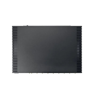 Vedere de sus a amplificatorului Naim CI-NAP 108, culoare neagră, cu grile de ventilație laterale.