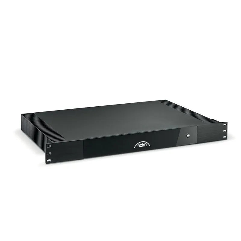 Amplificator Naim CI-NAP 101 negru, vedere frontală laterală, cu logo central și buton de pornire.