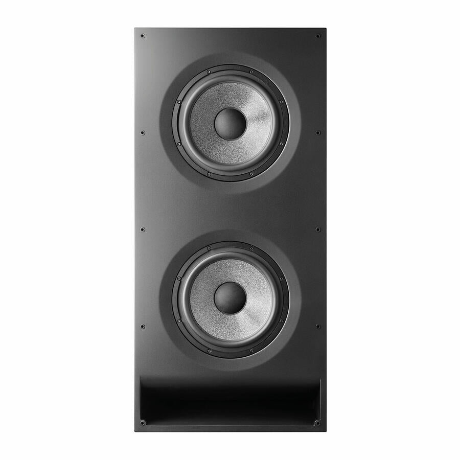 Focal Cinema SUB montat vertical în perete, într-o sală de home cinema