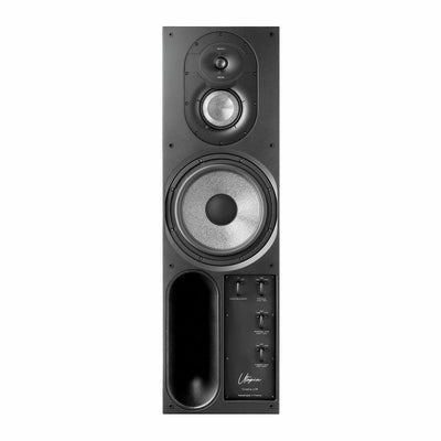 Boxă Focal Cinema LCR IN-WALL, vedere frontală, negru, cu difuzoare multiple și panou de control vizibil.