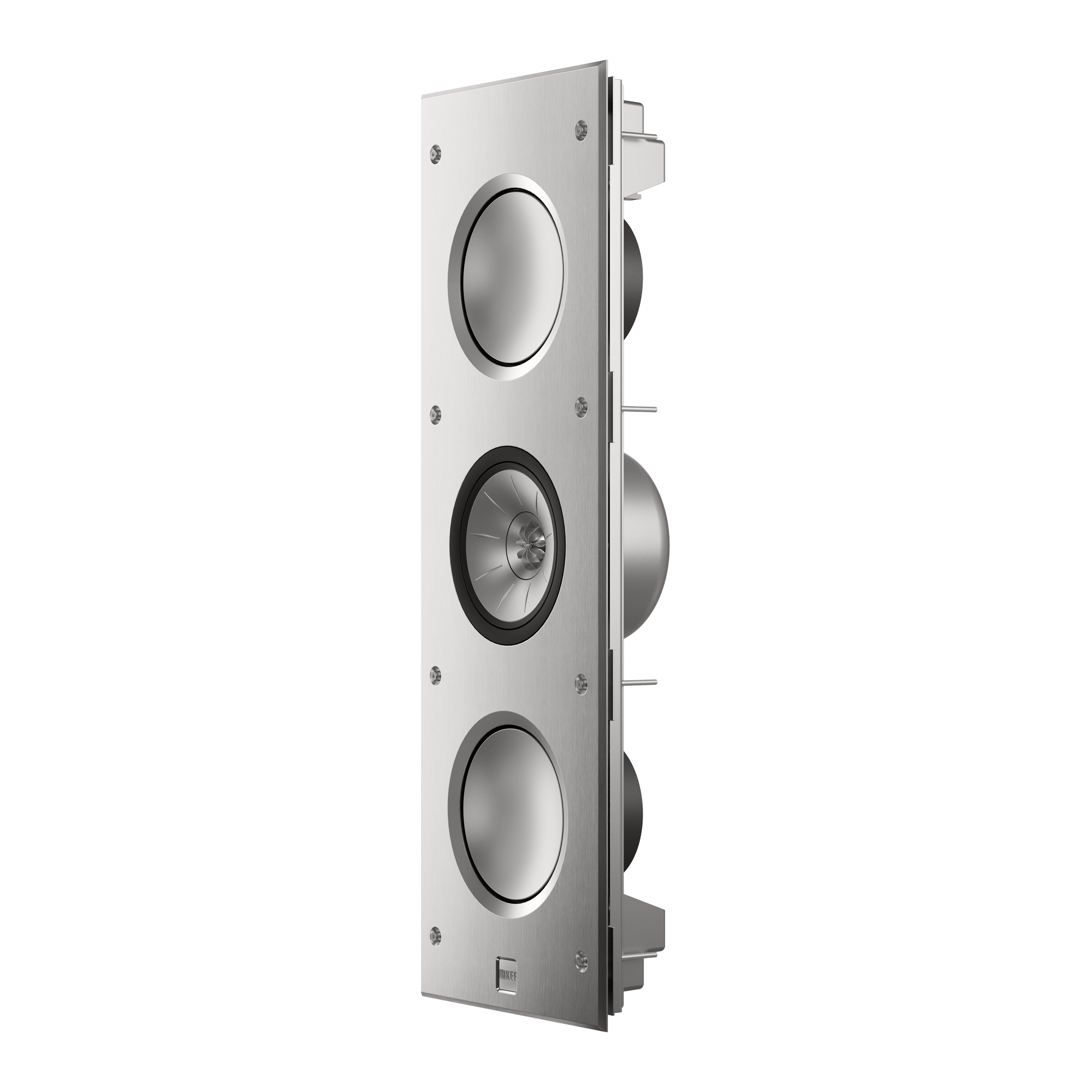 KEF Ci3160RLM-THX fără grilă, cu driverele de bas din aluminiu vizibile