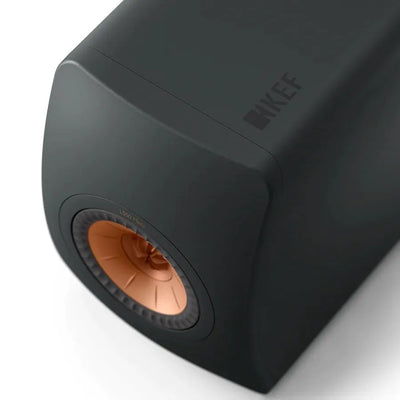 Boxă pasivă KEF LS50 Meta, unghi superior lateral, finisaj negru cu driver Uni-Q cu con de cupru.