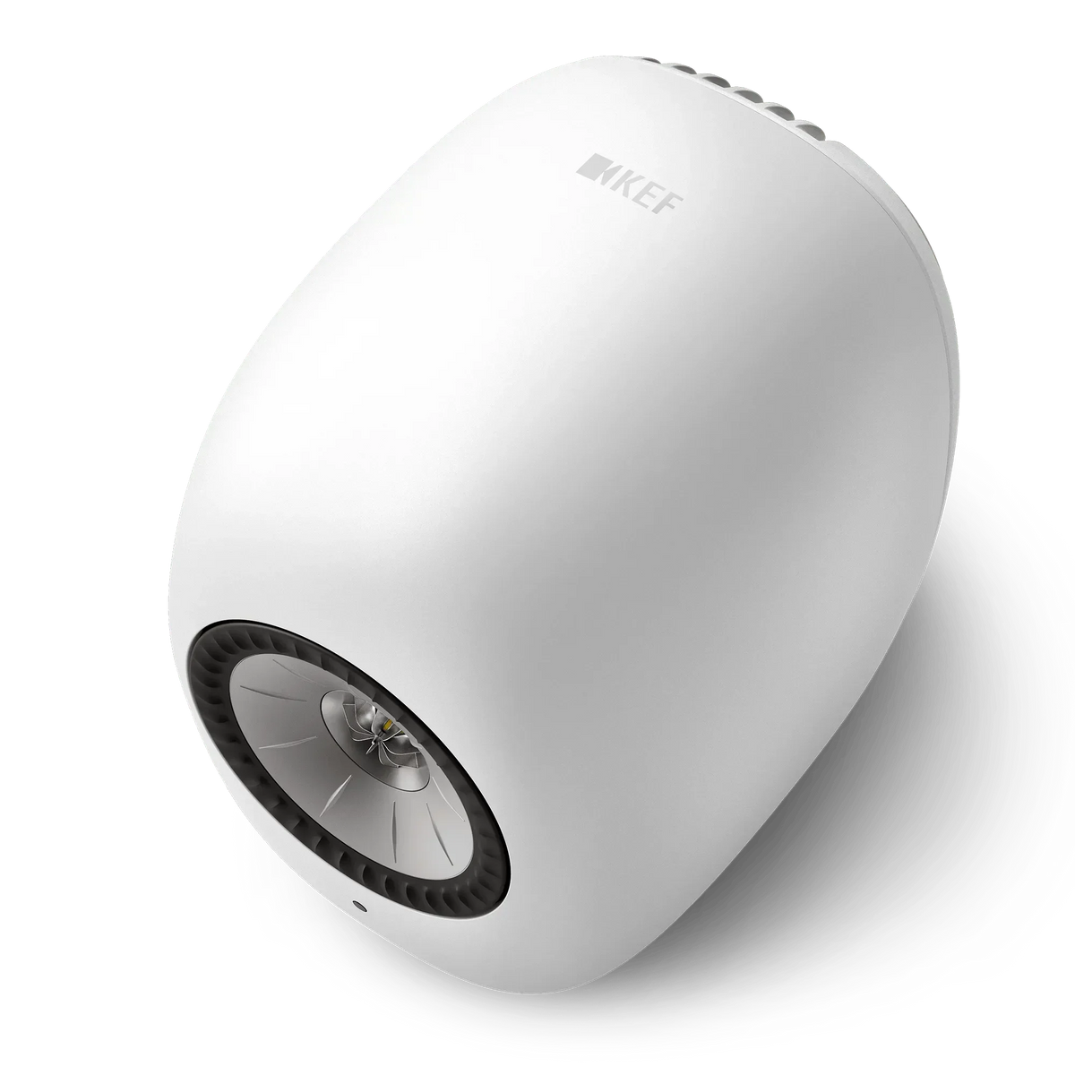 KEF LS Luxe Mineral White, vedere de sus a cabinetului sculptat.