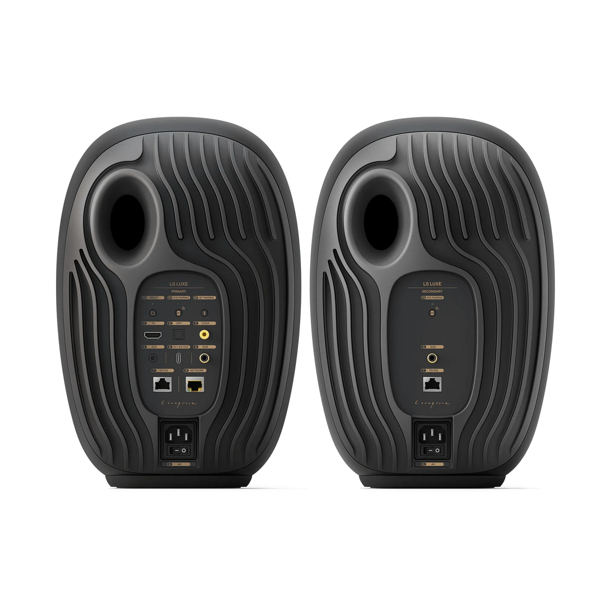 Panoul din spate KEF LS Luxe Eclipse Black, cu toate conexiunile.