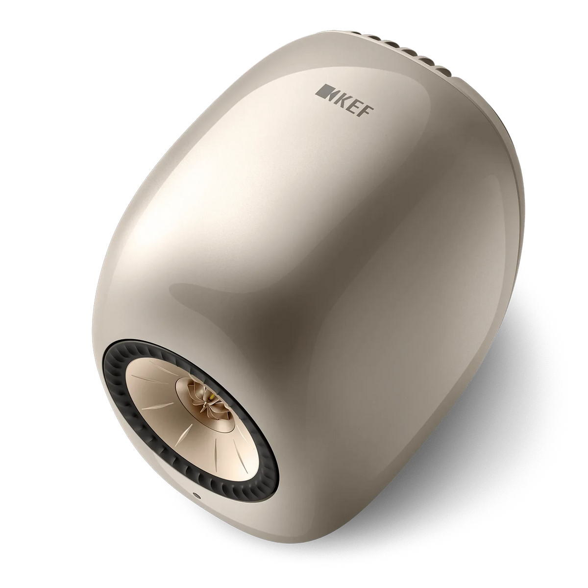 KEF LS Luxe Dusk Titanium, vedere de sus a cabinetului sculptat de Ross Lovegrove.