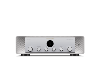 Amplificator Marantz Model 60n, vedere frontală, argintiu, butoane de control vizibile pentru volum, balans și intrare.
