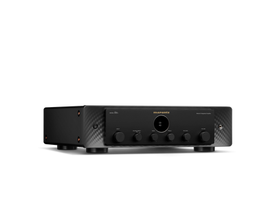 Amplificator Marantz Model 60n, vedere frontală, negru, butoane de control vizibile pentru volum, bas, ton.