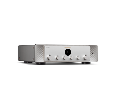Amplificator Marantz Model 60n, vedere frontală, argintiu, afișaj digital central, butoane control volum și ton.