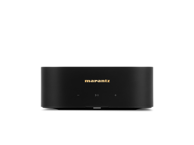 Amplificator Marantz Model M1, vedere frontală, culoare neagră, cu logo auriu și butoane de control vizibile.