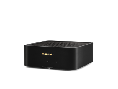 Amplificator Marantz Model M1, vedere laterală, negru, logo frontal, butoane de control vizibile.