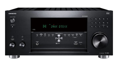 Receiver Onkyo TX-RZ50 negru, vedere frontală cu butoane de control, afișaj IMAX DTS:X și port HDMI.