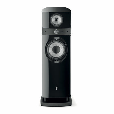 Focal Scala Utopia Evo Boxe de podea, vedere frontală, culoare neagră, difuzoare vizibile, logo Focal.