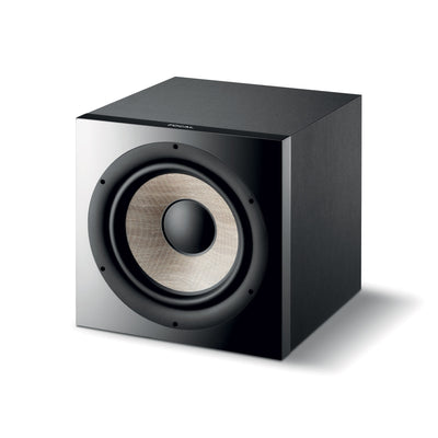 Subwoofer Focal SUB 1000F, vedere frontală, culoare neagră, difuzor mare vizibil, ideal pentru home theater.