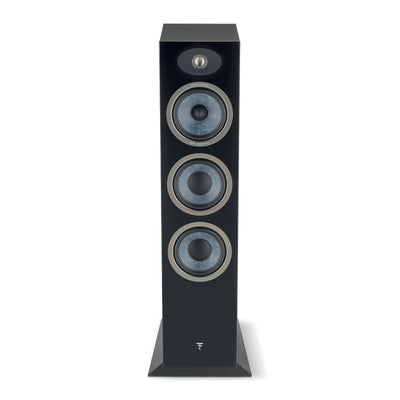 Focal Theva N3 Boxe de podea, vedere frontală, negru, trei difuzoare vizibile, tweeter superior.