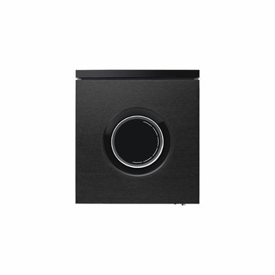 Naim Uniti Atom Amplificator, vedere de sus, culoare neagră, afișând butonul central rotativ și detalii metalice.