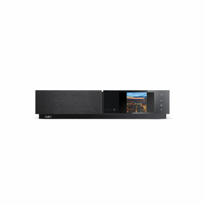 Naim Uniti Nova FM/DAB+ Amplificator, vedere frontală, negru, afișaj color activ, port USB vizibil.