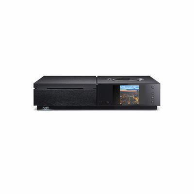 Naim Uniti Star FM/DAB+ Amplificator, vedere frontală, negru, ecran color, port USB, butoane laterale.