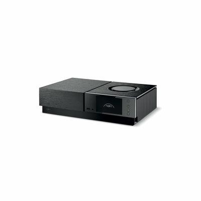 Naim Uniti Nova PE Amplificator, vedere din unghi de 34 de grade, negru, afișaj frontal și butoane vizibile.