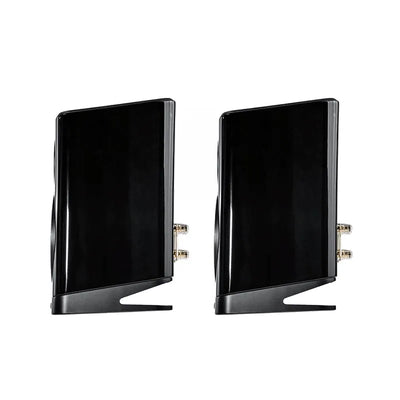Boxe Elac Vela BS 403.2 negre, vedere din spate, conectori aurii vizibili pentru conexiuni audio.