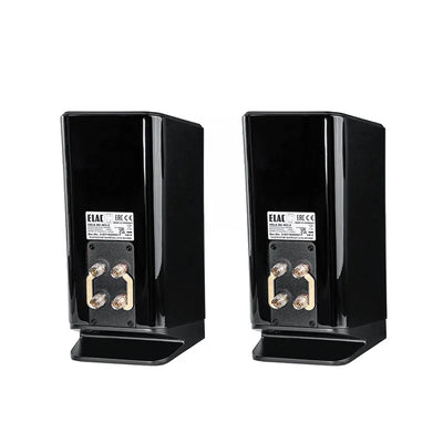 Spate boxe Elac Vela BS 403.2 negre, conectori bi-wire placati cu aur și plăcuțe de identificare vizibile.